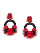 Ranjana Khan Oversized Floral Earrings - Red