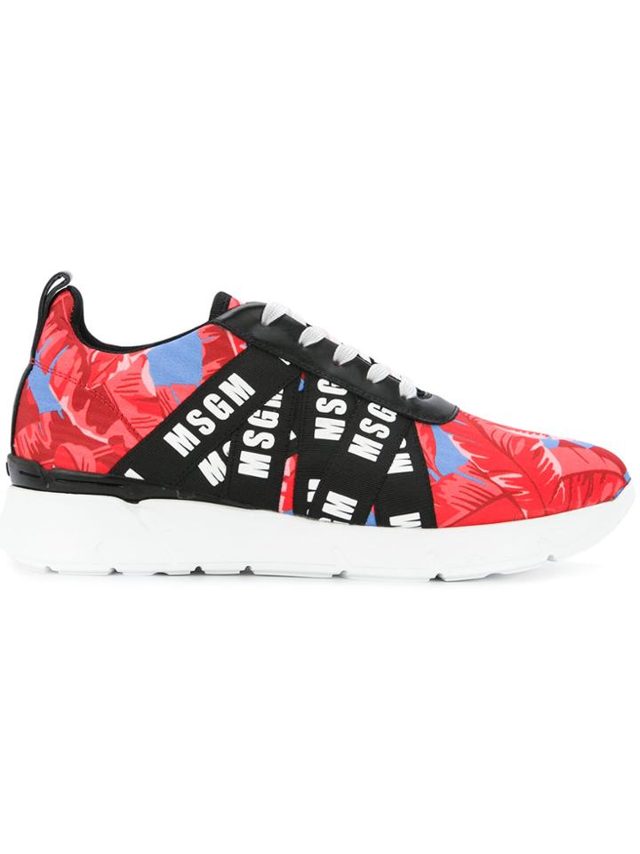 Msgm Leaf Print Branded Sneakers - Multicolour