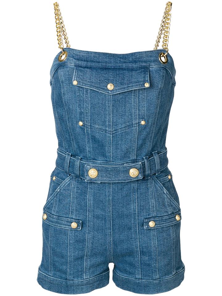Balmain Button Detail Romper - Blue
