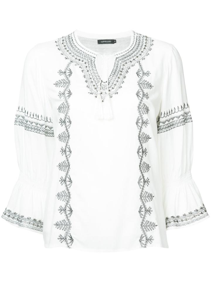 Loveless Embroidered Long-sleeve Blouse - White