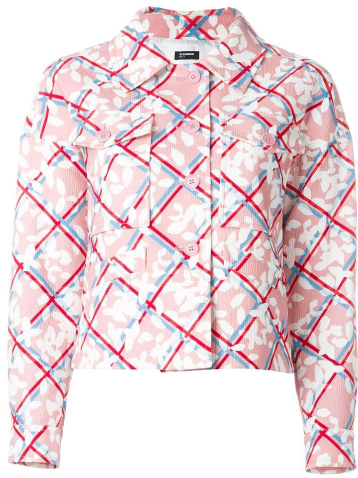 Jil Sander Navy Checked Floral Print Jacket