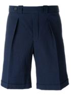 Carven Pleated Shorts, Men's, Size: 40, Blue, Cotton/spandex/elastane