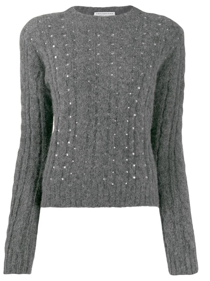 Philosophy Di Lorenzo Serafini Embellished Cable Knit Sweater - Grey