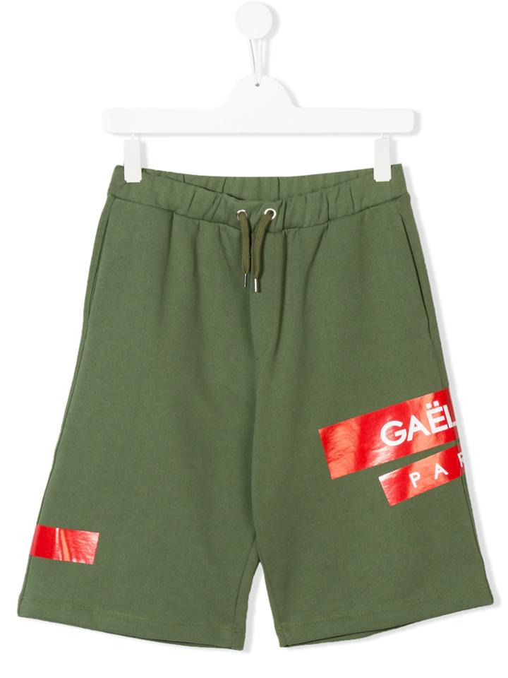 Gaelle Paris Kids Teen Patch Appliqué Track Shorts - Green