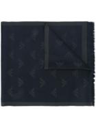 Emporio Armani Logo Intarsia Scarf, Men's, Blue, Wool