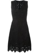 Theory Embroidered V-neck Dress, Women's, Size: 8, Black, Cotton/linen/flax