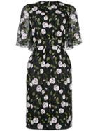 Giambattista Valli Floral Print Cape Effect Midi Dress - Black