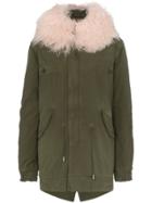 Mr & Mrs Italy London Mongolian Lamb Fur Collar Parka - Green