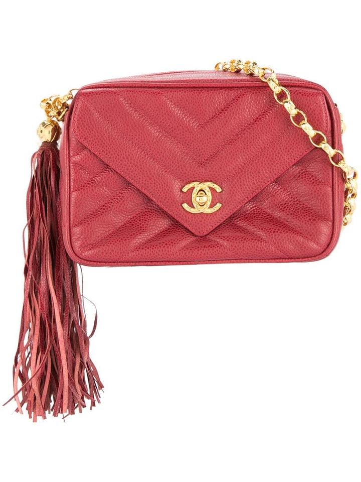 Chanel Pre-owned Cc Logos Fringe Chain Shoulder Bag - Red