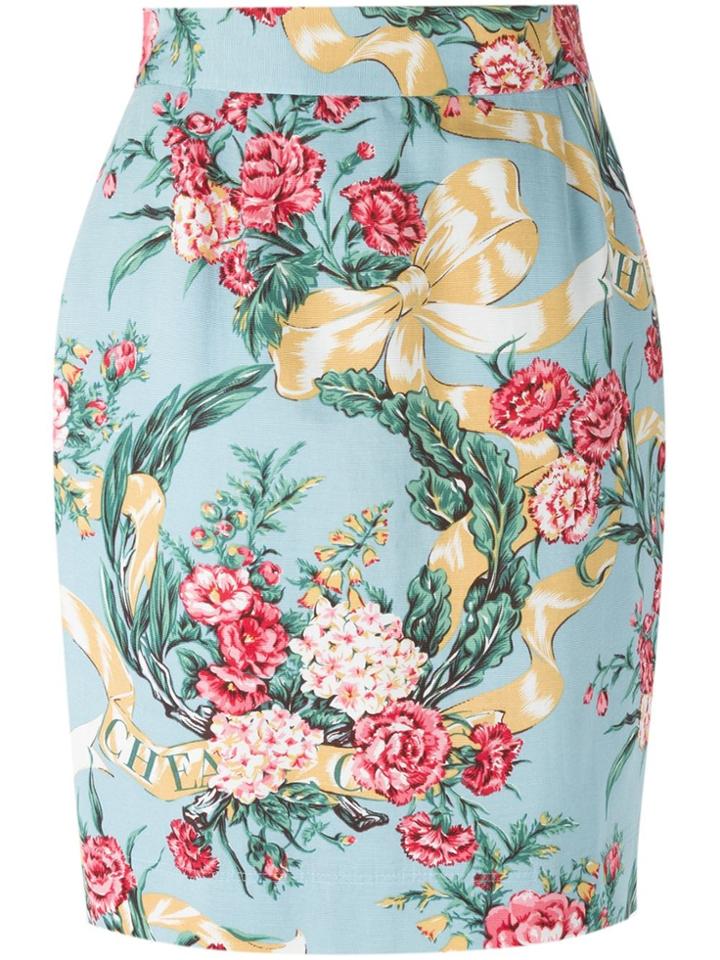 Moschino Vintage Print Pencil Skirt - Blue