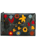 Red Valentino Floral Patched Medium Clutch, Women's, Black