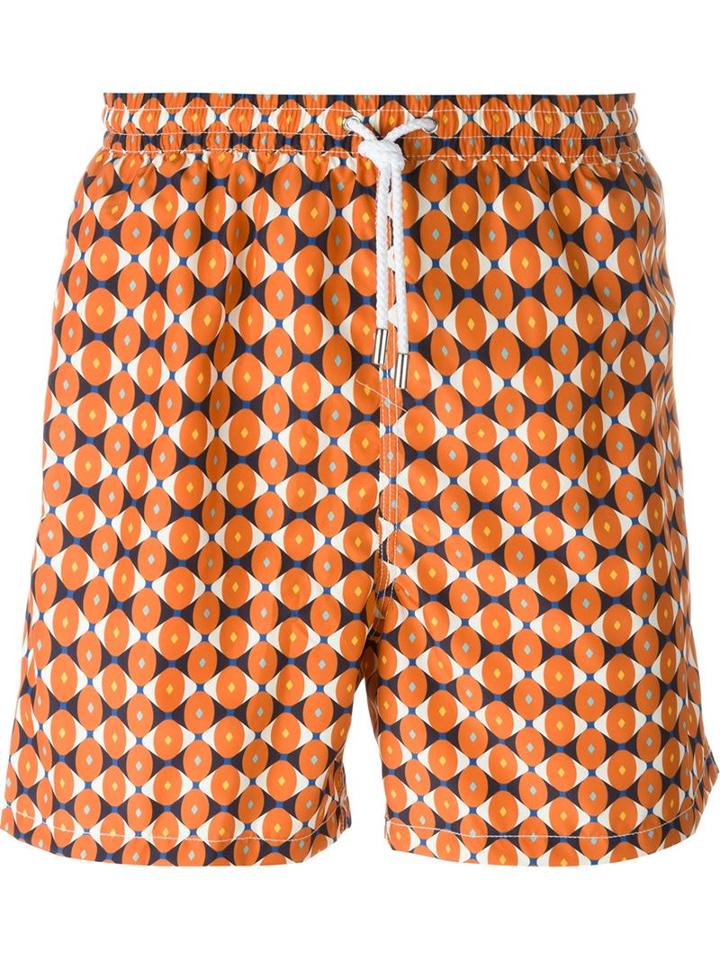 Kiton Groovy Print Swim Shorts, Men's, Size: 52, Yellow/orange, Polyester