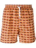 Kiton Groovy Print Swim Shorts, Men's, Size: 52, Yellow/orange, Polyester
