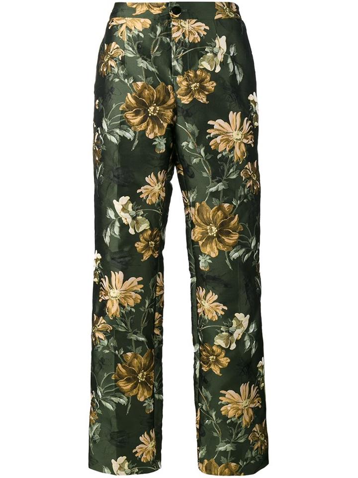 For Restless Sleepers Floral Pattern Trousers, Women's, Size: Small, Green, Polyester