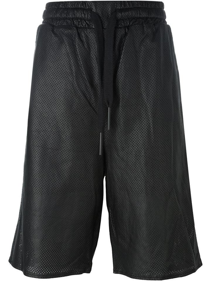 Barbara I Gongini Perforated Leather Shorts, Men's, Size: 50, Black, Silk/cotton/leather/rubber