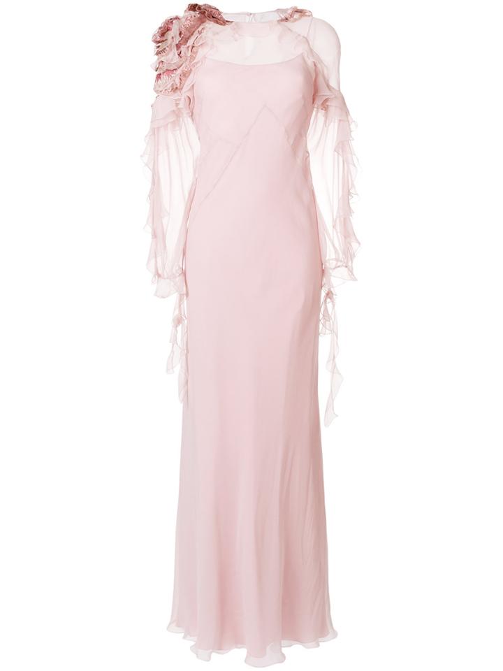Alberta Ferretti Long Sleeved Ruffled Gown - Pink & Purple