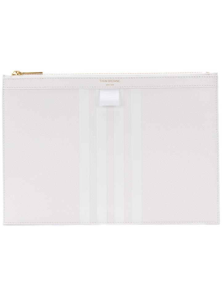 Thom Browne Tonal 4-bar Stripe Small Leather Tablet Holder - White
