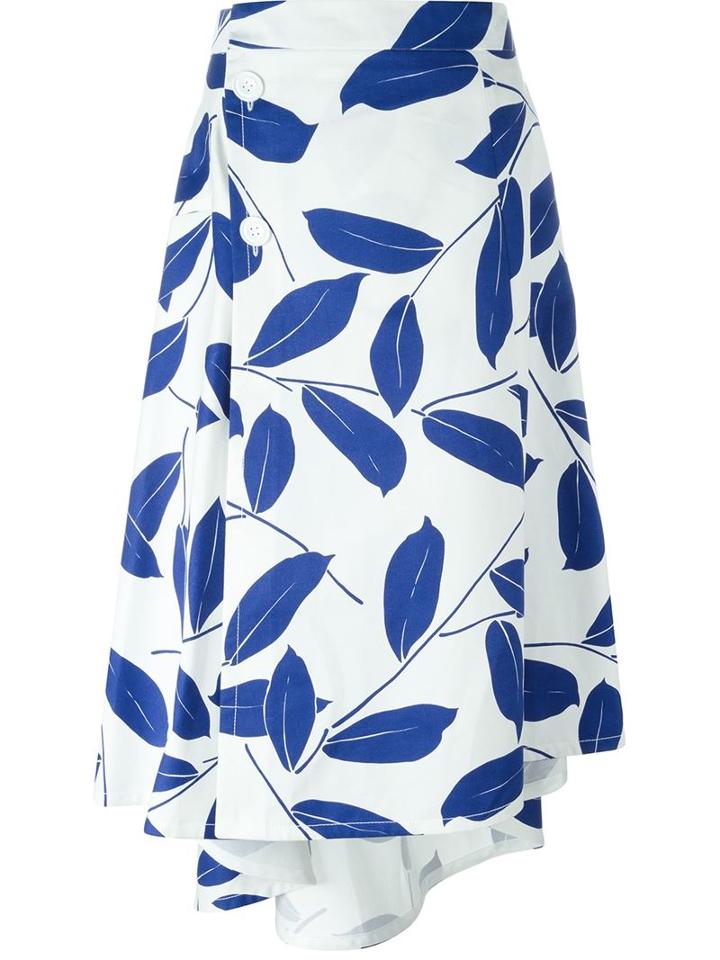 Marni Leaf Print Asymmetric Skirt, Women's, Size: 38, Blue, Cotton/linen/flax