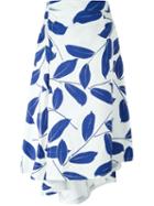 Marni Leaf Print Asymmetric Skirt, Women's, Size: 38, Blue, Cotton/linen/flax