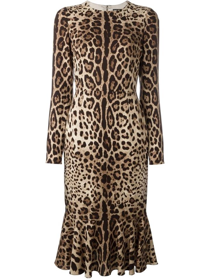Dolce & Gabbana Leopard Print Dress, Women's, Size: 46, Nude/neutrals, Silk/spandex/elastane