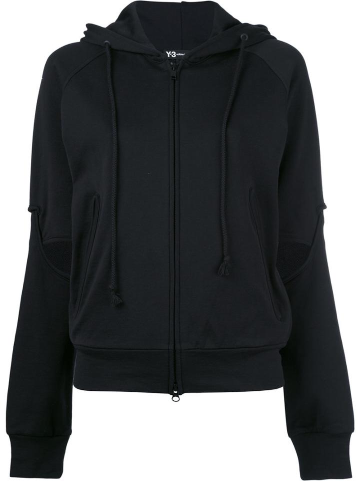 Y-3 Slit Trim Hooded Cardigan, Women's, Size: Small, Black, Cotton