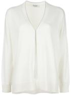 Brunello Cucinelli Glitter Detail V-neck Jumper, Women's, Size: Xl, Nude/neutrals, Cashmere