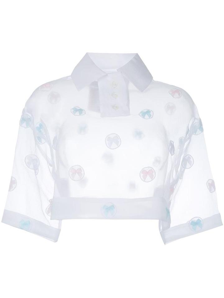Jenny Fax Sheer Cropped Polo Top, Women's, Size: Medium, White, Polyester