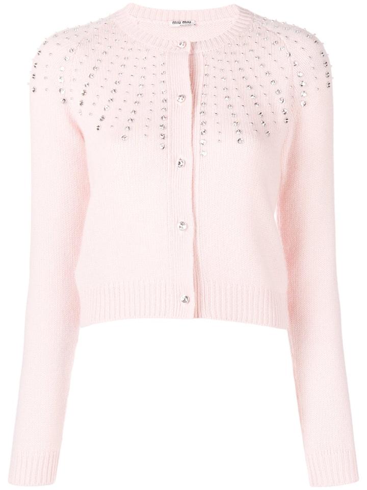 Miu Miu Crystal Embellished Cardigan - Pink & Purple