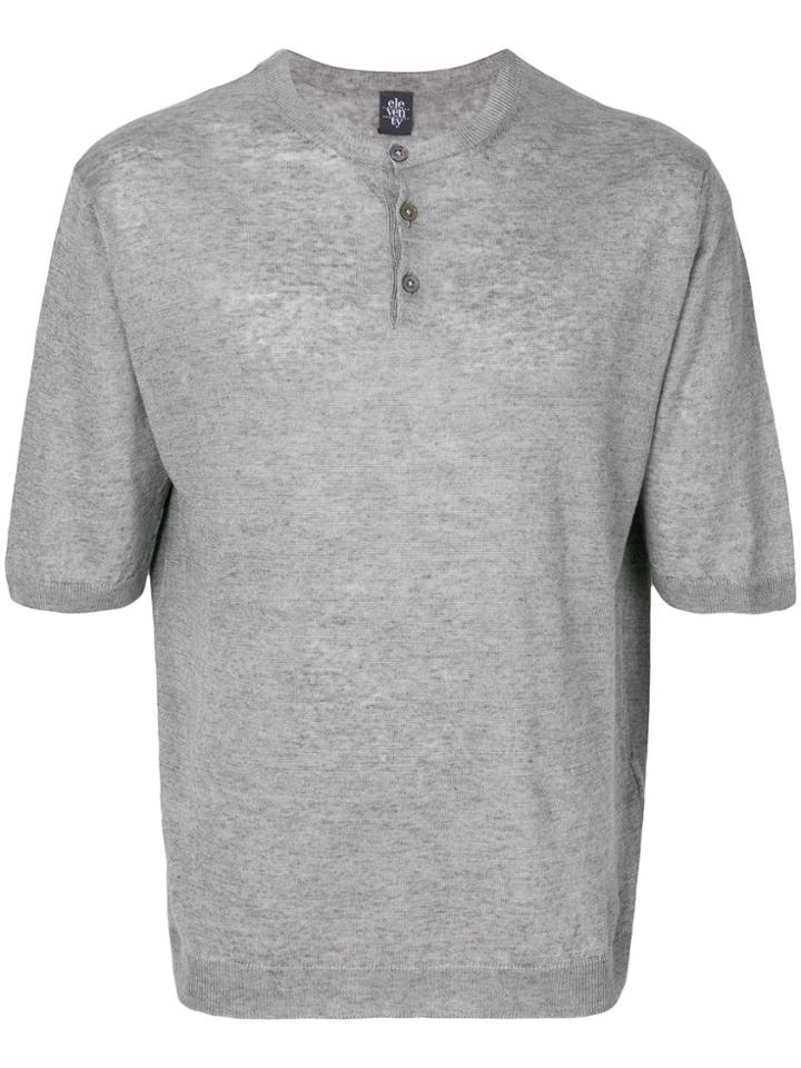 Eleventy Henley Shortsleeved Jumper - Grey
