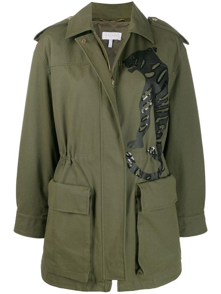 Escada Sport Embellished Tiger Coat - Green