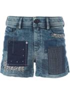 Diesel Patchwork Denim Shorts, Women's, Size: 26, Blue, Cotton/spandex/elastane