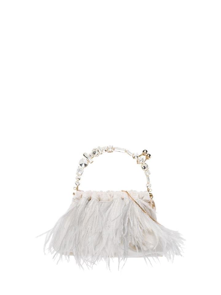 Rosantica Diana Feather Crystal-handle Bag - White