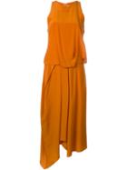 Chalayan Tuck Drape Dress, Women's, Size: 42, Yellow/orange, Silk