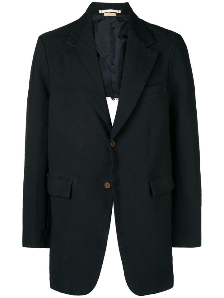 Comme Des Garçons Homme Plus Frayed Edge Open Back Blazer - Black