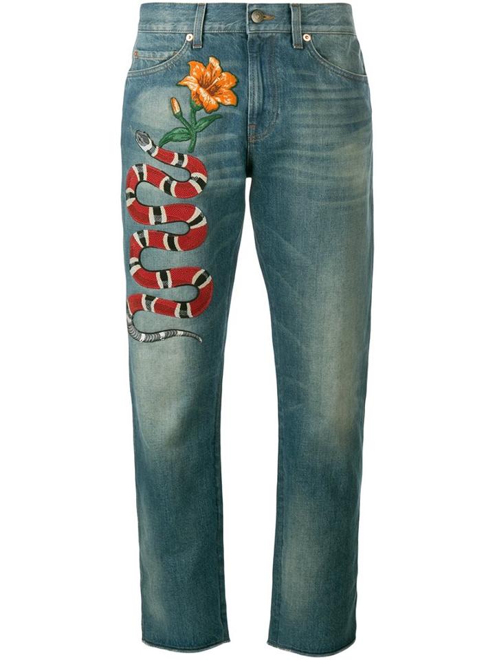 Gucci Embroidered Jeans, Women's, Size: 27, Blue, Cotton/polyester