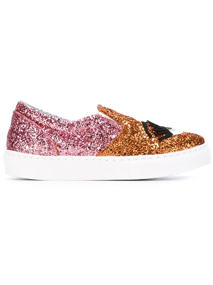Chiara Ferragni Flirting Slip-on Sneakers, Women's, Size: 36, Yellow/orange, Rubber/leather/plastic