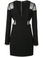 Balmain Sheer Detail Fitted Dress, Women's, Size: 36, Black, Cotton/polyurethane/acetate/silk