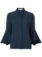 Carolina Herrera - Fluted Sleeve Shirt - Women - Silk - 10, Blue, Silk