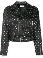 Saint Laurent Heart Studs Biker Jacket, Women's, Size: 38, Black, Lamb Skin/metal/cupro/cotton