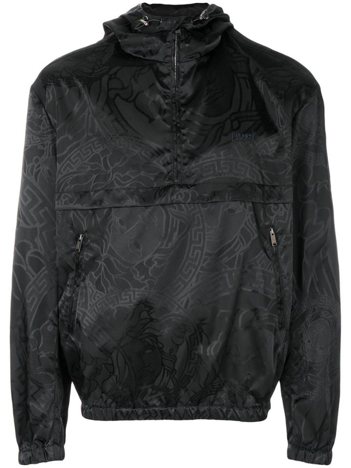 Versace Printed Logo Hooded Jacket - Black