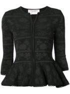 Carolina Herrera Jacquard Peplum Knit Jacket - Black