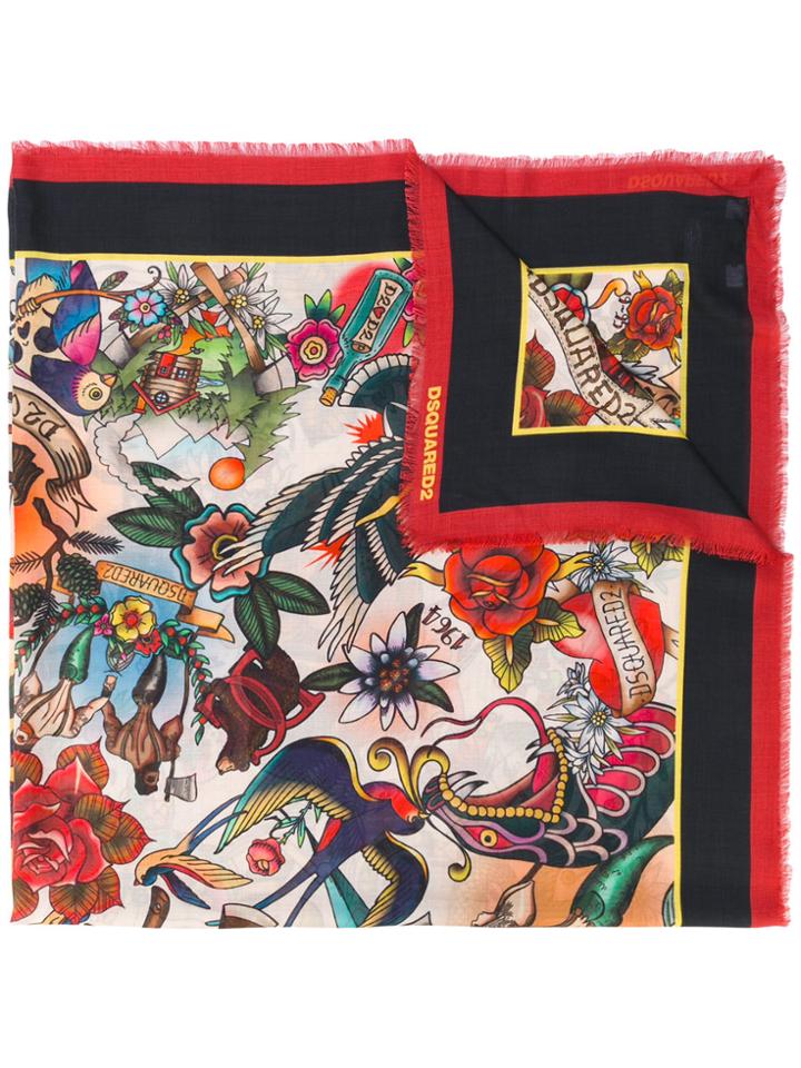 Dsquared2 Tattoo Print Scarf - Multicolour