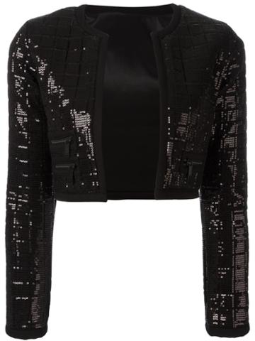 Karl Lagerfeld Sequinned Cropped Jacket, Women's, Size: 34, Black, Viscose/spandex/elastane/polyester