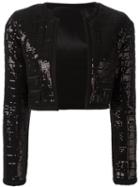 Karl Lagerfeld Sequinned Cropped Jacket, Women's, Size: 34, Black, Viscose/spandex/elastane/polyester