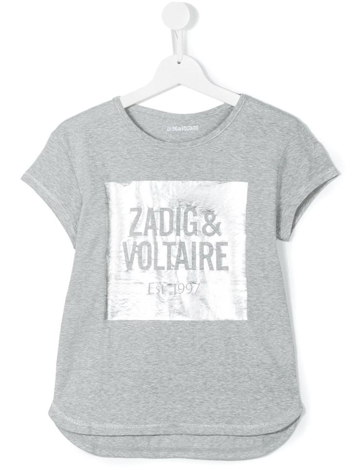 Zadig & Voltaire Kids Teen Square Logo T-shirt, Girl's, Size: 14 Yrs, Grey