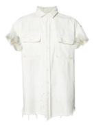 R13 Frayed Denim Shirt, Men's, Size: Large, White, Cotton