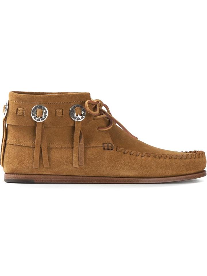 Saint Laurent Concho Detail Desert Boots, Men's, Size: 41, Nude/neutrals, Chamois Leather/leather