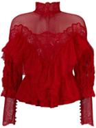 Amen Long-sleeve Frill Blouse - Red