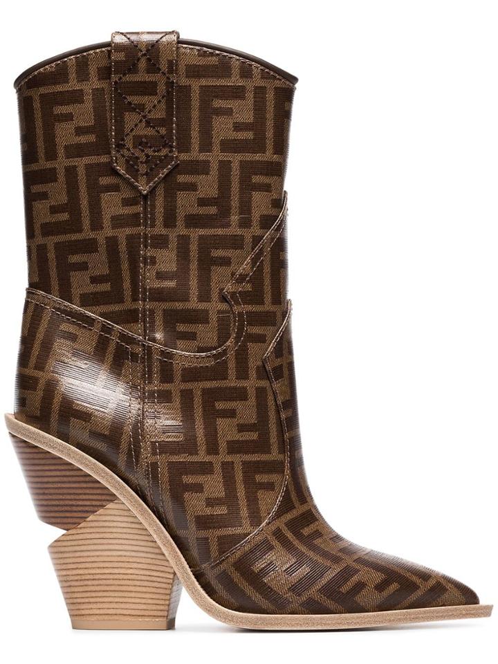 Fendi 110 Logo Cowboy Boots - Brown