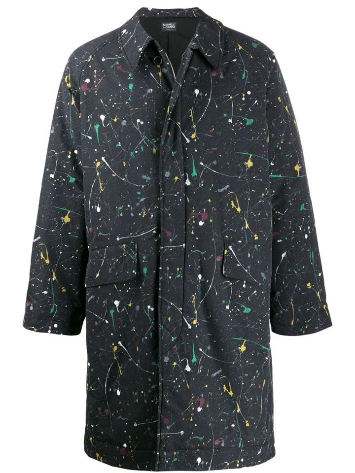Neighborhood Paint Splatter Print Coat - Black